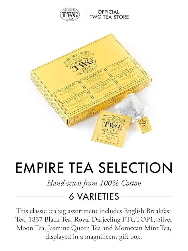 TWG Tea | Empire Tea Selection | 6 Varieties | Exclusive Tea Blends | 30 Hand Sewn Cotton Teabags | Gift Set