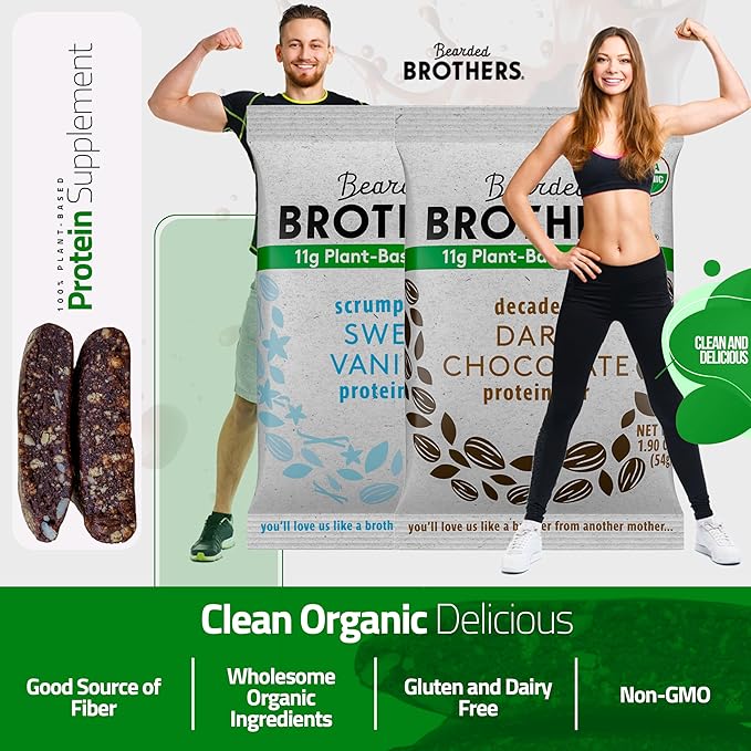 Bearded Brothers Organic Vegan Energy Bars - Gluten &amp Soy Free Paleo Whole 30 | Non GMO Low Glycemic High Protein Fiber (10 Pack Protein Variety)
