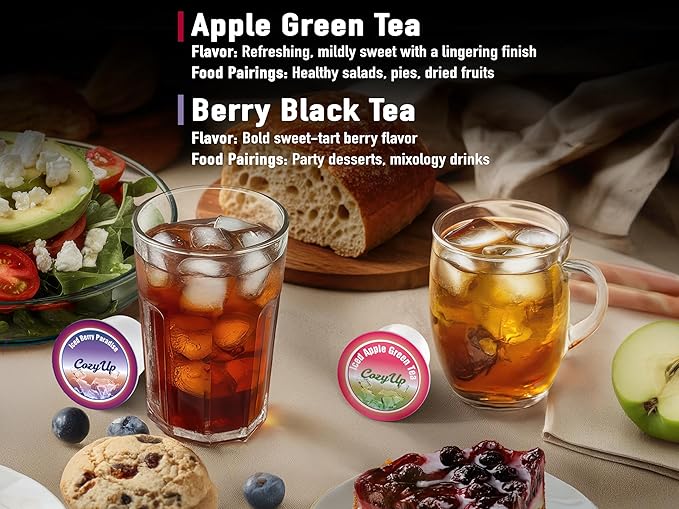 Cozy Up Iced Sweet Fruit Tea Variety Pack 36 Count - Compatible with Keurig Brewers Includes Berry Paradise Peach Passion Lemon Peach Oolong &amp Apple Green Tea - Single Serve Pods for Brew Ov