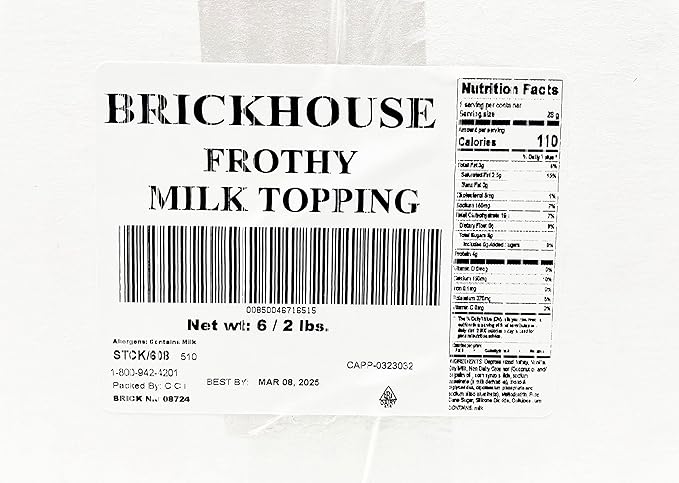 Brickhouse Frothy Milk Topping Mix – Soluble Milk Powder for Cappuccino Latte &amp Hot Beverages 6/2lb Bags