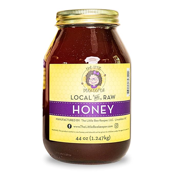 The Little Beekeeper Wildflower Honey | 100% Raw &amp Unfiltered | Local North Carolina Honey | Natural Sweetener | 44oz Glass Jar