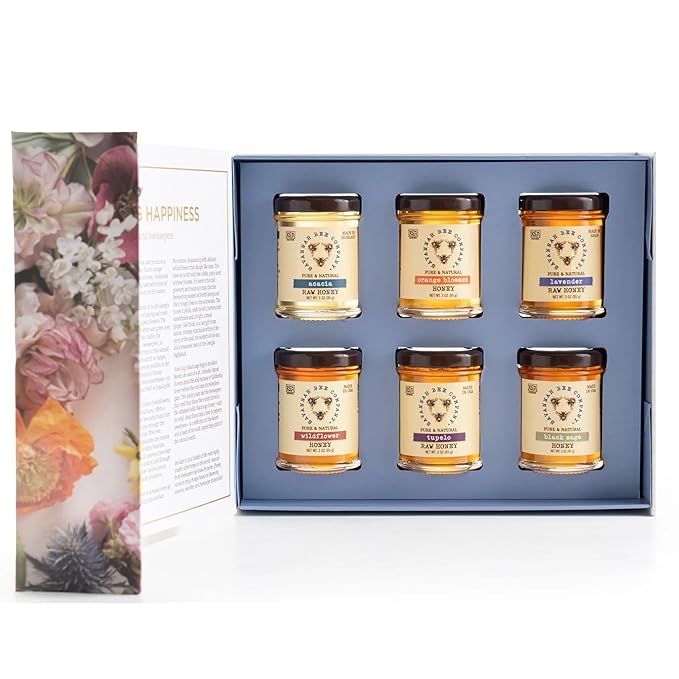Savannah Bee Company Blossom to Bottle - 6 Jars of Different Varieties of Organic Honey in Unique Packaging