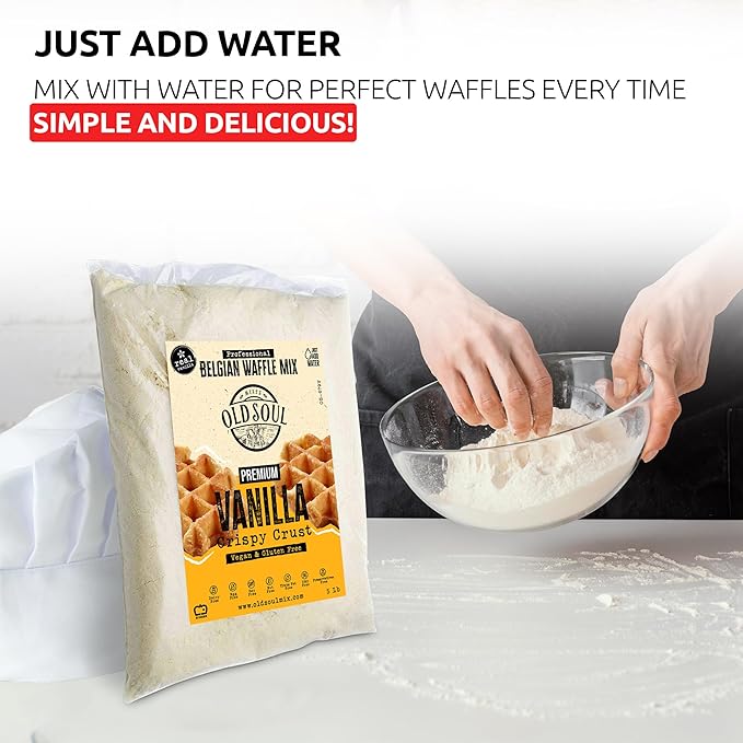 OldSoul Professional Belgian Waffle Mix | GLUTEN FREE &amp VEGAN | Crispy | 30 Lbs | Vanilla Flavor | 168 Waffles (30 Lbs Gluten Free &amp Vegan)