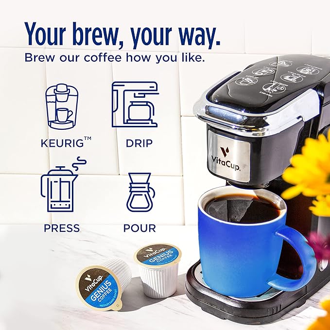 VitaCup Coffee Pods 40ct 4 Unique Wellness Blends with MCT Oil Garcinia Cambogia Lion’s Mane Chaga &amp Low-Acid Organic Dark Roast – Full-Bodied Arabica Coffee Pods for Energy Focus Immunity &