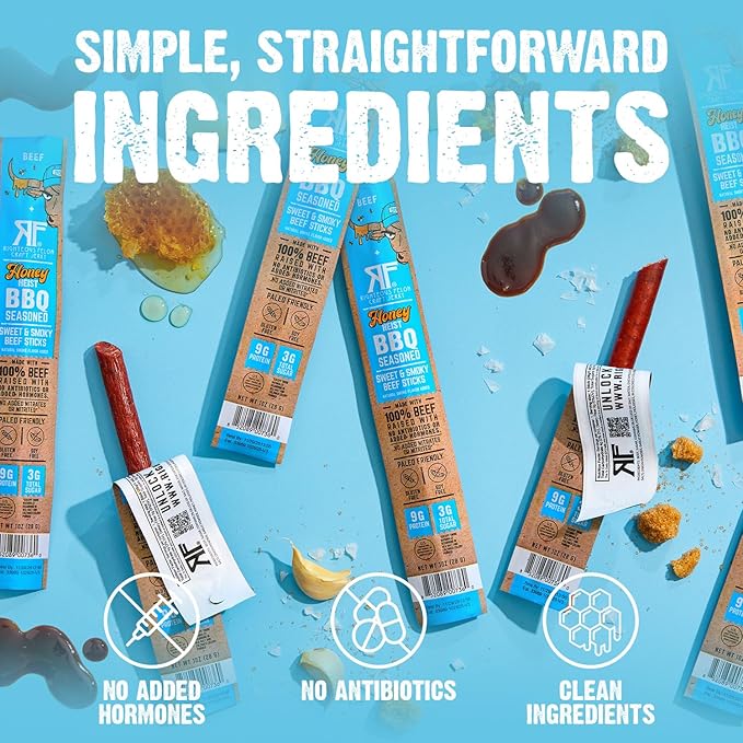 Righteous Felon Meat Sticks | 100% Grass Fed Beef | 9g Protein per Stick | Keto Gluten-Free Low Sugar High Protein Snack Sticks | Individually Wrapped | Honey Heist BBQ Beef Sticks 10 Count