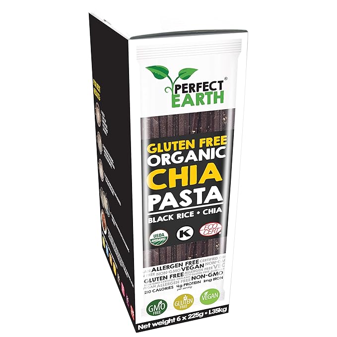Perfect Earth Organic Black Rice Pasta with Chia Seeds - Organic Vegan Keto Kosher Allergen-Free Gluten-Free Low Carb Pasta - for Healthy Delicious and Convenient Meals - 6 Pack (7.9 Oz Each)