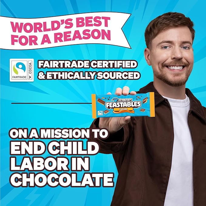 MrBeast Feastables Caramel Chocolate Bar King Size 10 Count Smooth Caramel Filled Chocolate Candy Fairtrade Cocoa 2.1oz Each