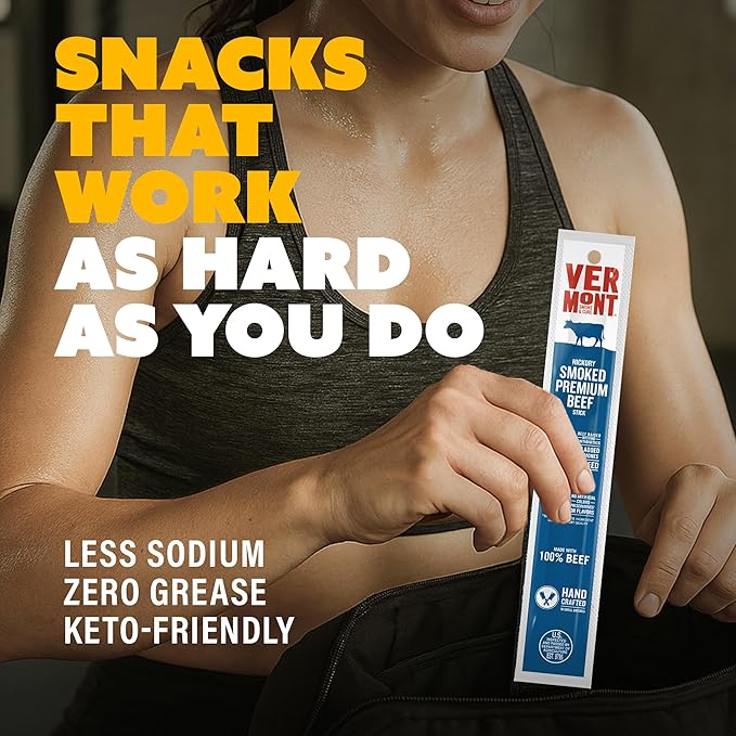 Vermont Smoke &amp Cure - Smoked Premium Beef Sticks - Meat Protein Snack - Portable Healthier Meat Snack for Adults &amp Kids - Individually Wrapped Jerky Snacks - 1oz - 24 Count