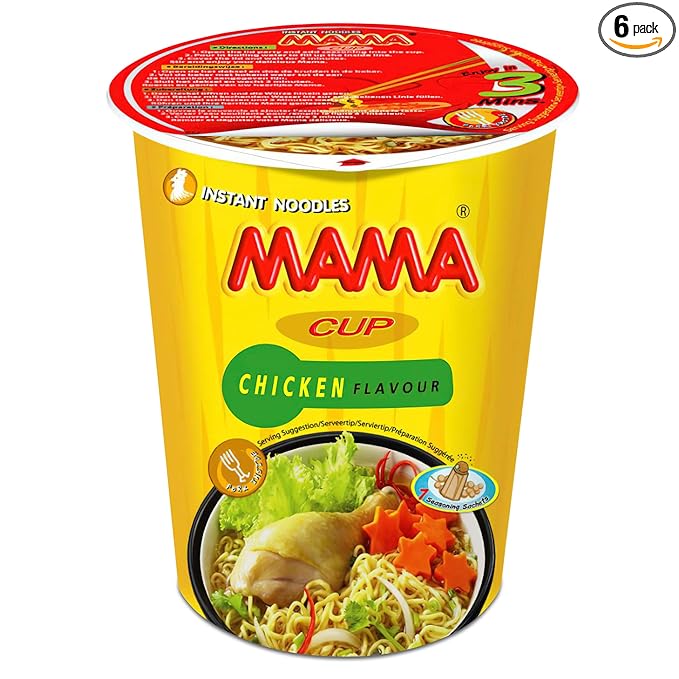 MAMA Noodles Chicken Instant Cup of Noodles with Delicious Thai Flavors Hot And Spicy Noodles with Chicken Soup Base No Trans Fat with Fewer Calories Than Deep Fried Noodles (Chicken Flavor 6 Pack)