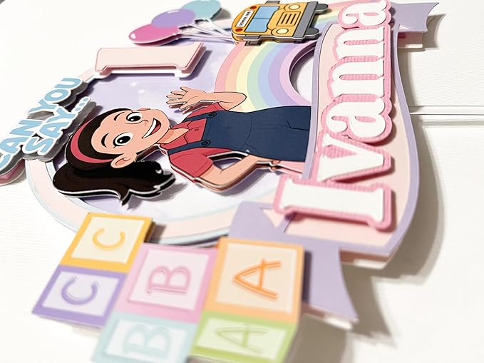 Personalized Rainbow Kids Birthday Cake Topper ABC Blocks Learning Theme Custom Name &amp Age Handmade Party Decoration