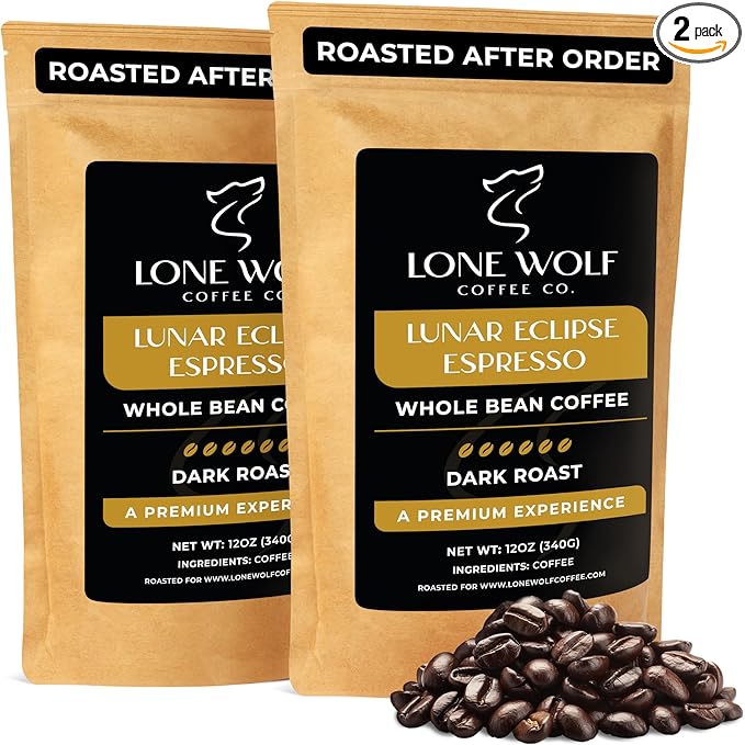 Lunar Eclipse Espresso - 2-Pack - Freshly Roasted After Your Order – Specialty Grade Low Acid Artisanal Dark Roast Whole Bean Coffee No Bitterness Ethically Sourced - Pack of 2 (12 Ounces Each)