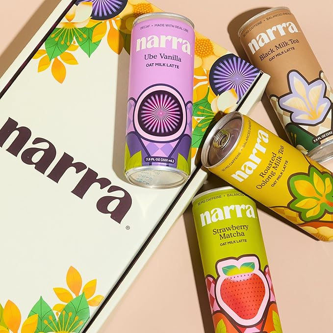 Narra Oat Milk Tea Latte (12 Pack) - Black Tea Smooth Balanced Energy from Tea (50–60mg Caffeine + L-Theanine) Organic Oat Milk MCT Oil Vegan Dairy Free No Refined Sugar Non-GMO