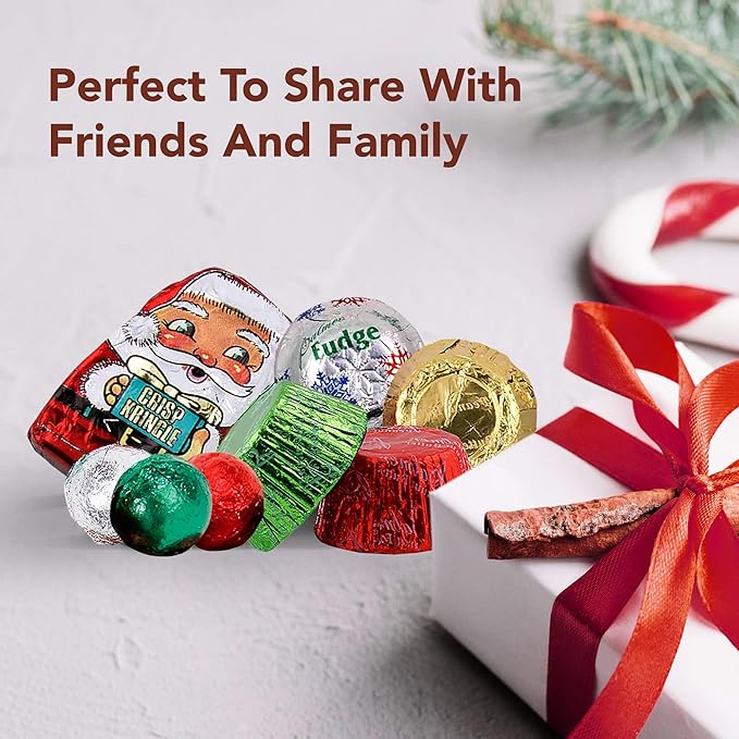 R.M. Palmer Christmas Mix Bulk Bag of Fudge Bells Santa Crisp Kringle's Peanut Butter Cups Chocolaty spheres Holiday Themed Treats Candy and Snacks (2 LB)