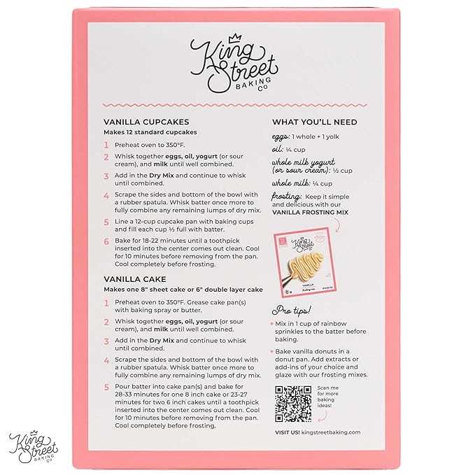 King Street Baking Co Vanilla Cupcake &amp Cake Mix - 5 Ingredient Box Mix With Vanilla Bean - 3 Pack