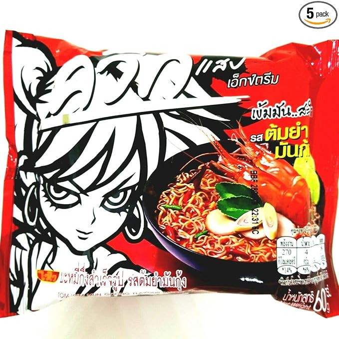 (60g. x 5 Packs) Tom Yum Mun Goong Flavour Quick Cooking Thai Instant Noodles Soup Fest Spicy Food