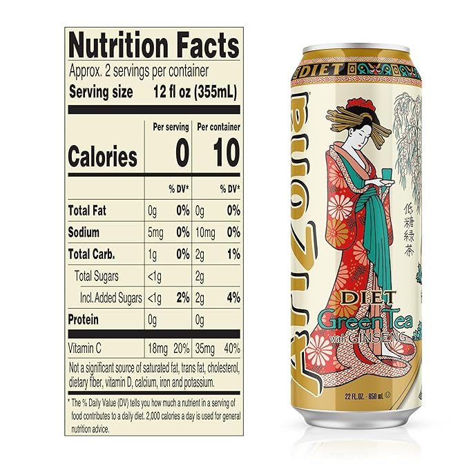 AriZona Diet Green Tea with Ginseng and Honey - Big Can 22 Fl Oz (Pack of 24)