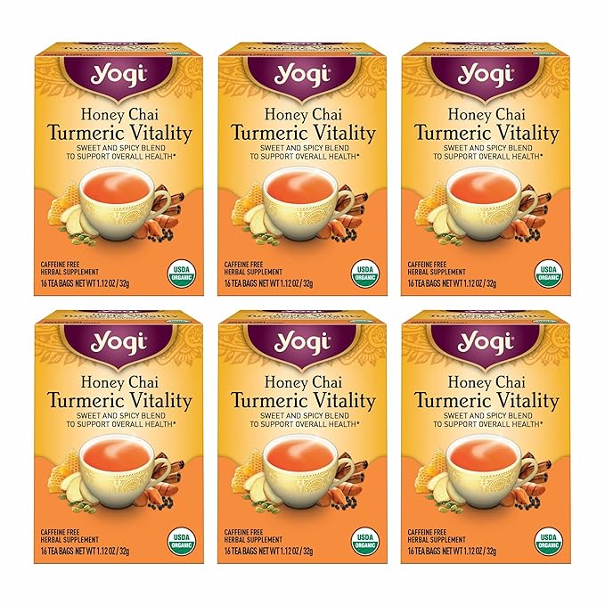 Yogi Tea Honey Chai Turmeric Vitality Tea - 16 Tea Bags per Pack (6 Packs) - Organic Tea to Support Overall Health - Includes Cinnamon Bark Turmeric Root Cardamom Pod Ginger Root &amp More