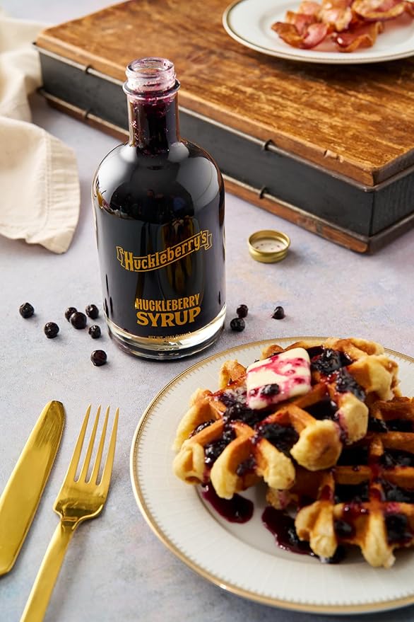 Huckleberry Syrup - Premium Breakfast made with real wild huckleberries &amp blueberries - Perfect Holiday Gift for Foodies Chefs &amp Breakfast Lovers