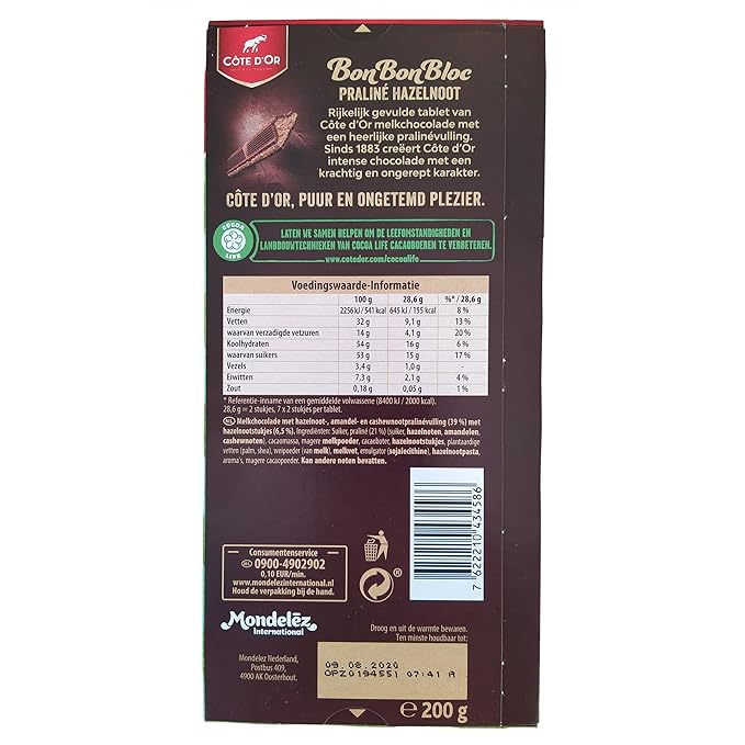 Cote d'Or Chocolate | Cote dOr Praline Milk Hazelnut Bar | Belgian Milk Chocolate with Praline and Hazelnut Filling | Belgian Praline | Total Weight 7.05 ounce