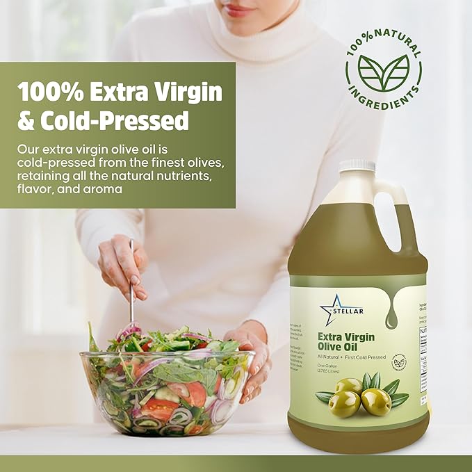 Pure Extra Virgin Olive Oil Cold Pressed - Olive Oil for Hair and Culinary Use - 100% Pure and Natural - Premium Quality Olive Oil - Stellar -1 Gallon