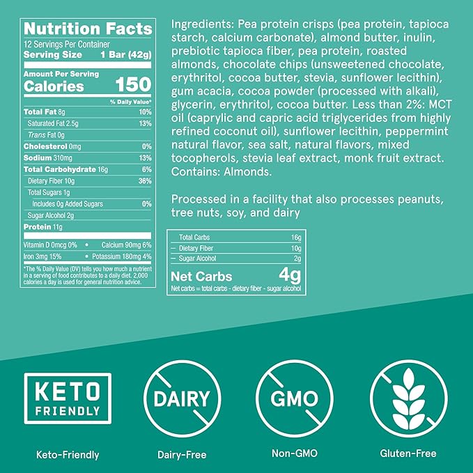 Bulletproof Chocolate Mint Chip Protein Crisp Bars 12pk High Protein Low Sugar