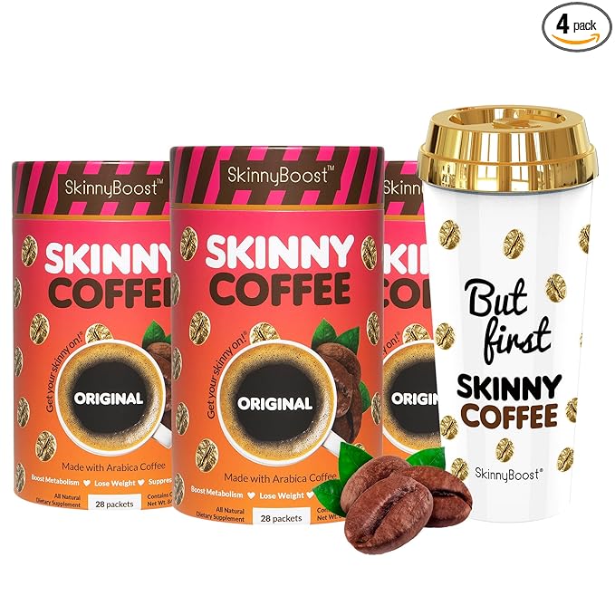 Skinny Boost 3 Pack Original Skinny Coffee - Helps in Instant Weight Loss &amp Detox Coffee - All Natural Sugar Free Vegan &amp Paleo Friendly