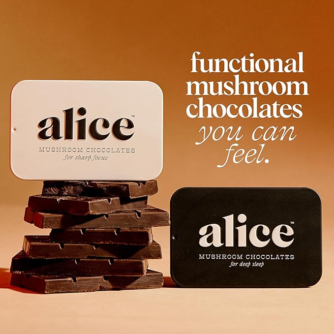 Alice Mushrooms Nightcap + Brainstorm Duo | Functional Mushroom Chocolates | Brainstorm Energy Bites for Focus Clarity &amp Cognitive Function | Nightcap Supports Deep Sleep Calm Mind Stress Relie