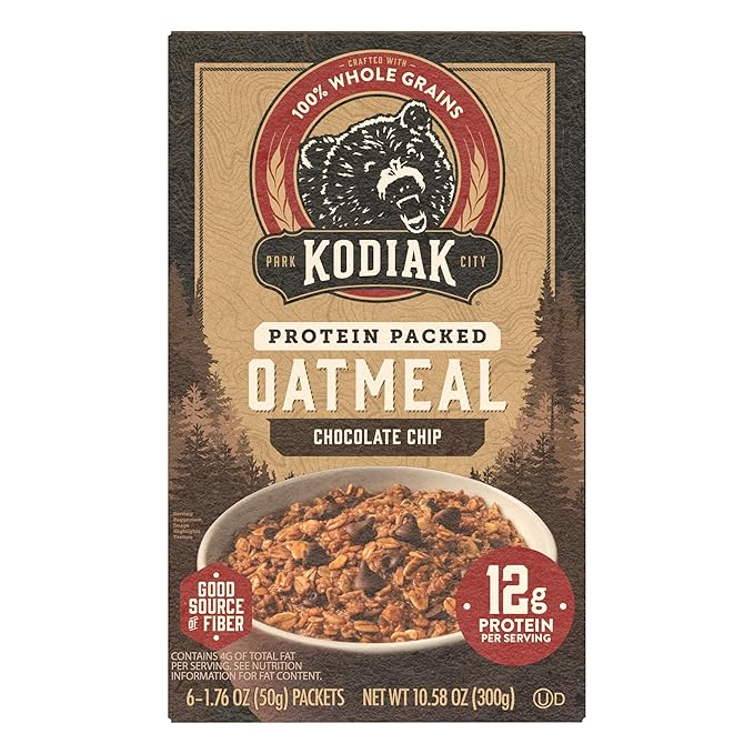 Kodiak Instant Oatmeal Packets Chocolate Chip High Protein 100% Whole Grains 6 boxes with 6 packets each (36 packets total)