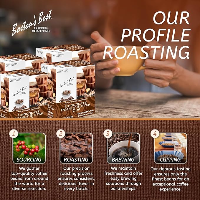 Boston’s Best - Chocolate Peanut Butter Medium Roast Flavored Gourmet Coffee Compatible with Keurig Coffee Maker 24 Count (Pack of 4)