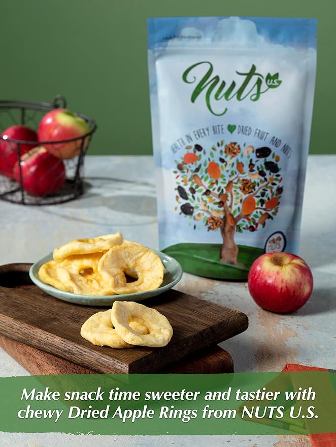 NUTS U.S. - Dried Apple Rings | No Added Sugar | No Artificial Color | Chewy Texture | NON-GMO | Juicy and Natural | Packed in a Resealable Bag (2 LBS)