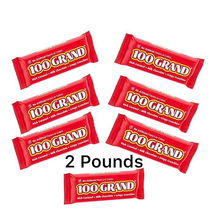100 Grand Milk Chocolate Candy Bars Fun Size Bulk Individually Wrapped Perfect Easter Egg Basket Stuffers Candy Valentines Day and More 2 Pound