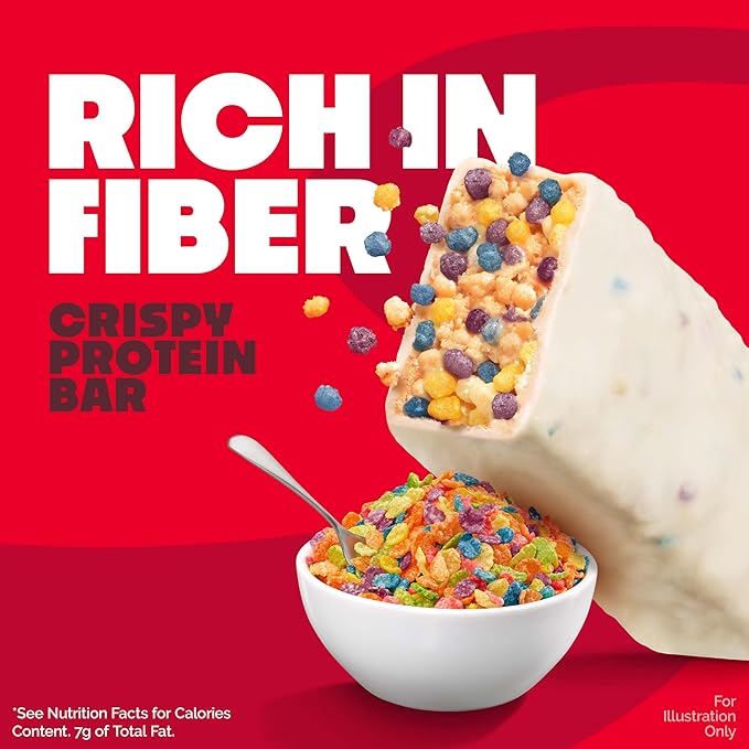 Quest Nutrition Crispy Protein Bar Fruity Cereal Flavor 18g Protein 1g Sugar 2g Net Carbs Low Sugar 12 Count