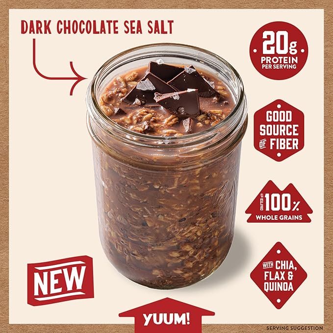 Kodiak Cakes Dark Chocolate Sea Salt - Overnight Oats with 20g Protein High Fiber Breakfast (Pack of 9 Pouches)