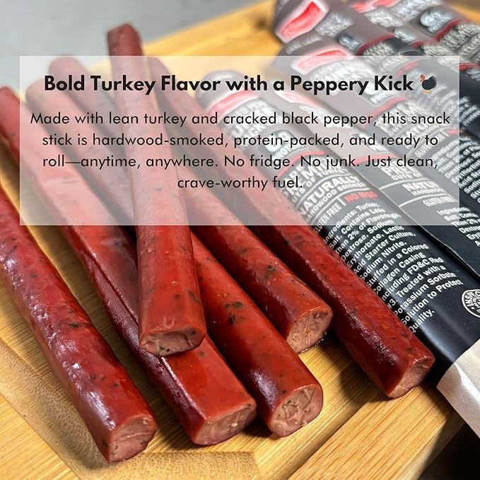 Jerky.com Cracked Pepper Turkey Snack Sticks 26 Pack (24 + 2 Bonus) | 6g Protein 90 Calories Gluten-Free Individually Wrapped Keto Friendly Low Carb Snack | Naturally Hardwood Smoked Jerky Meat S