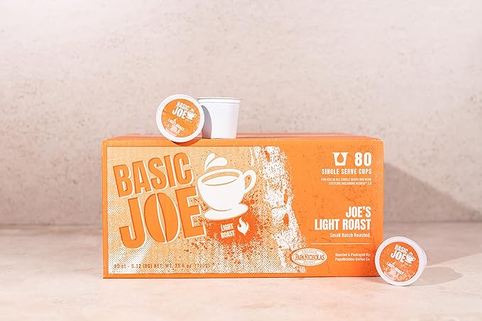 Basic Joe Light Roast Coffee Pods - 80 Count | Smooth Single Serve K-Cup Compatible Pods | 100% Arabica | Mild Everyday Coffee | Made in USA