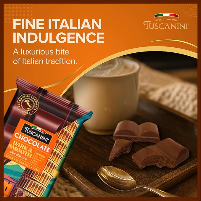 Tuscanini Italian Chocolate Bar Dark &amp Smooth 3.5oz (4 Pack) | Imported from Italy | Vegan Gluten Free | Dairy Free | Rich Dark Chocolate with Hazelnut &amp Vanilla | Gourmet European Chocolat