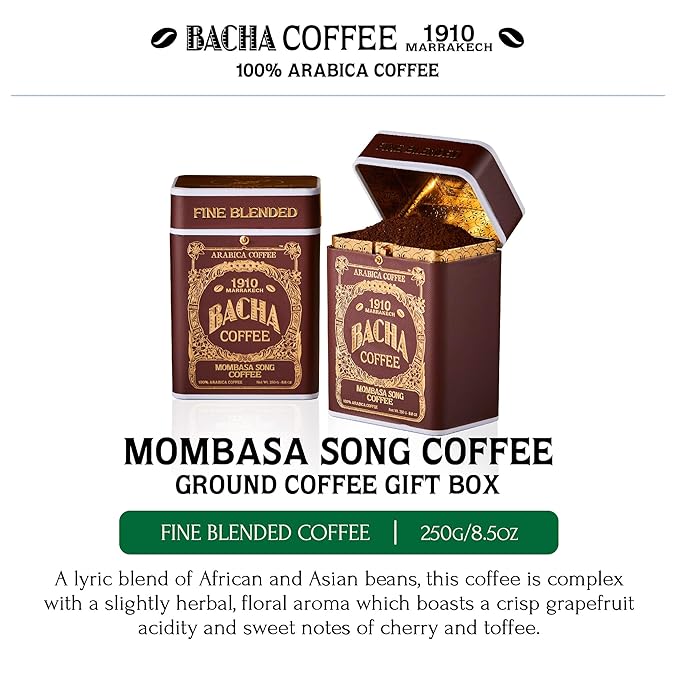 Bacha Coffee | Mombasa Song Fine Blended Ground Beans Medium Roast 100% Arabica Specialty Coffee 250g Signature Nomad Collection Gift Box