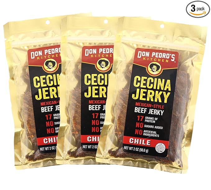 Beef Jerky Cecina Seca Chile Flavor ( 3 x 2 oz.bags ) Mexican Style Mexi-Jerky ™ Keto and Paleo - No Nitrates - No Additives