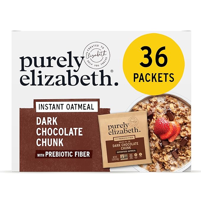 Purely Elizabeth Classic Cinnamon Superfood Oatmeal with Prebiotic Fiber Gluten Free &amp Non-GMO 9.12 Oz (Pack of 6) (6 Pack Dark Chocolate Chunk)