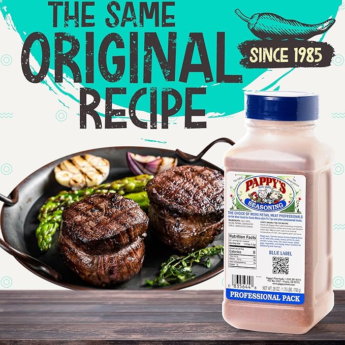 Pappy's Choice Seasonings - Less Salt. Perfect for bbq and smoked brisket steak beef chicken fajita hogs rib seafood bagel popcorn jerk pizza and more.