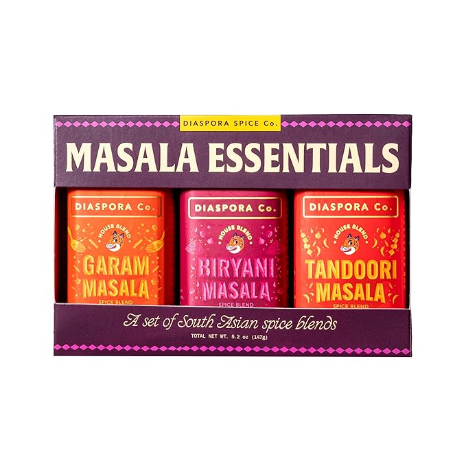 Diaspora Co. Masala Essentials Spice Gift Set – Garam Masala Tandoori Masala &amp Biryani Masala – Authentic Indian Spice Blends for Cooking Curry &amp Marinades – Fresh Single-Origin Spices