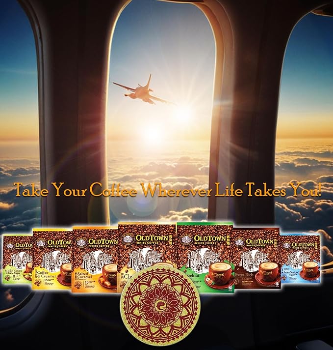 5-Pack OLDTOWN White Coffee 3 in 1 Asian Instant Coffee Package with a Cork Coaster old town White Coffee 75 Packets with a Random Flavor Sample Packet (5-PACK MLT)