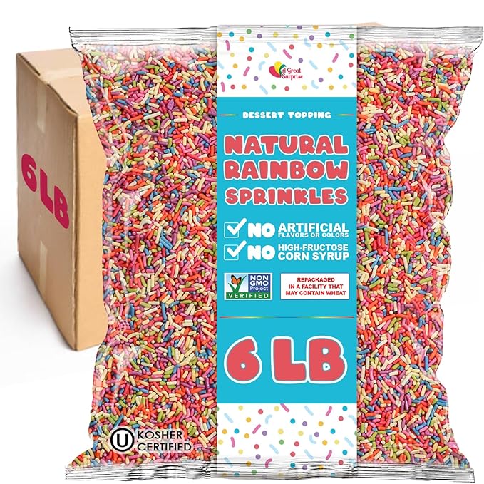 Bulk Sprinkles Dye Free - 6 Pounds - All Natural Sprinkles - Rainbow Sprinkle Mix - Bulk Jimmies Topping for Cakes Cookies Ice-cream