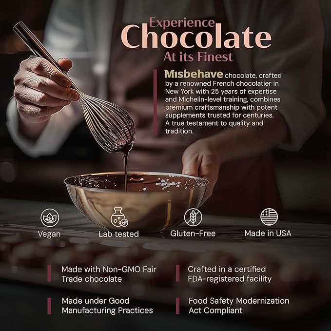 Misbehave Love Chocolate - Premium Dark Chocolate to Inspire Intimacy - Tailored Formula for Women | Vegan Gluten-Free