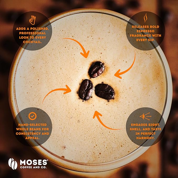 3-PACK ESPRESSO MARTINI COCKTAIL GARNISHES | Organic whole coffee beans from Moses Coffee &amp Co. 0.5oz premium cocktail essentials for mixologists bartenders and home cocktail lovers | (Symbol o