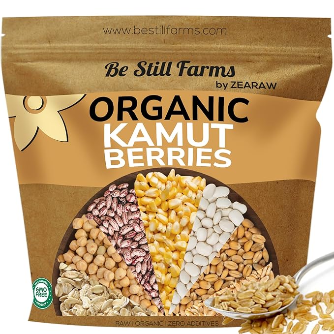 Be Still Farms Organic Kamut Wheat Berries Khorasan (4.8lb) - Ancient Whole Grain Bulk - Ideal for Flour Pasta Salads Soups - High in Fiber &amp Protein | USA Grown | USDA Certified | Vegan | Non-