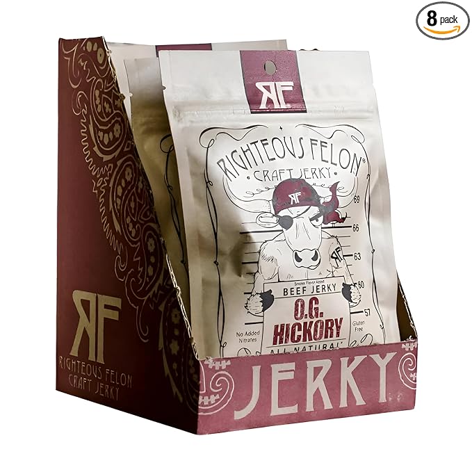 Righteous Felon Craft Beef Jerky (OG Hickory Pack of 8)