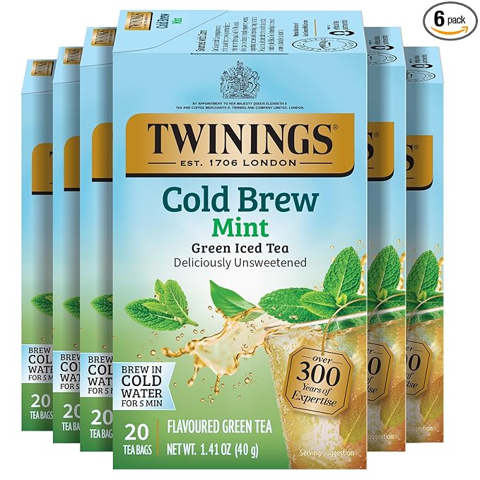 Twinings Mint Green Cold Brew Iced Tea Bags 20 Count (Pack of 6) Unsweetened Flavoured Green Tea Caffeinated 120 Teabags