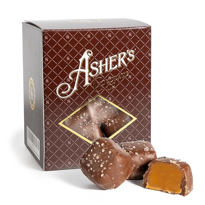 Asher's Chocolates Chocolate Covered Sea Salt Caramels Gourmet Sweet and Salty Candy Small Batches of Kosher Chocolate Family Owned Since 1892 (12 oz Milk Chocolate)