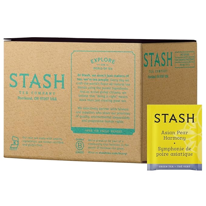 Stash Tea Asian Pear Harmony Green Tea - Caffeinated Non-GMO Project Verified Premium Tea with No Artificial Ingredients 100 Count (BULK PACKAGING)